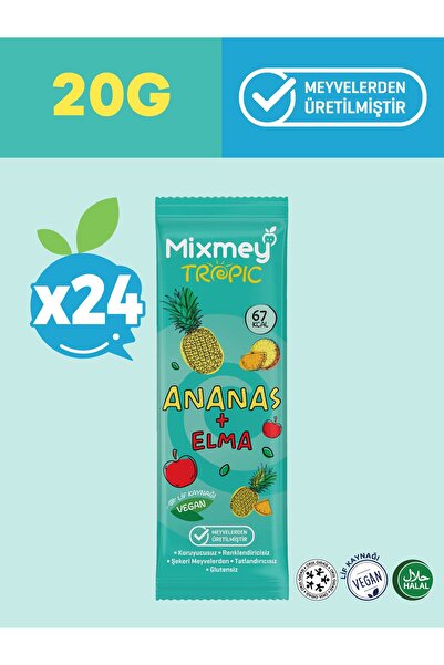 mixmey بار فاكهة الأناناس 24 قطعة |   وجبات خفيفة صحية – نباتية، خالية من الغلوتين، خالية من المواد الحافظة 20 جرام × 24 قطعة