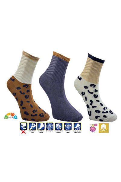 AKSU ÇORAP جوارب رياضية للتنس للسيدات 3 في 1 بنمط الفهد مسطحة ومدخنة