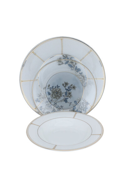 Alsaif Gallery White porcelain dining set with a rose pattern and a golden font, 61 pieces