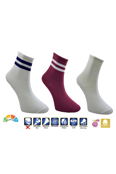 AKSU ÇORAP 3 في 1 جوارب رياضية للتنس للسيدات باللون الأبيض والأزرق الداكن وال...