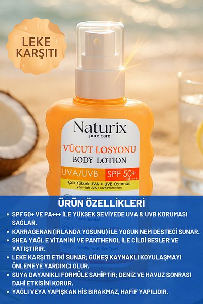 Naturix Body Lotion Spf 50 Pa |   Uva/Uvb Sun Protection, 72 Hour Moisture, Anti-Blemish Effect - 200ml