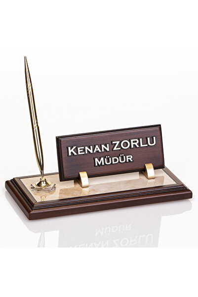 isimliksepeti Mermer Zeminli Ahşap Masa Isimliği Hediye Ofis Masaüstü Isimlik