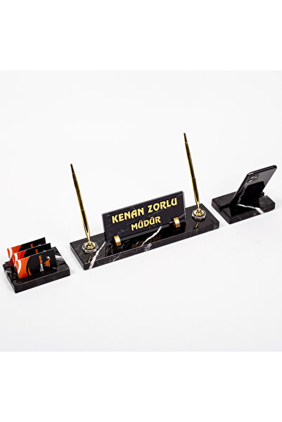 isimliksepeti 3'lü Mermer Isimlik Seti Yeni Işyeri Hediyesi Ofis Masa Isimliği