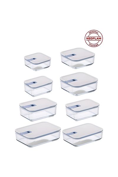 NEOFLAM Perfect Seal 8 Piece Glass Storage Container Beige