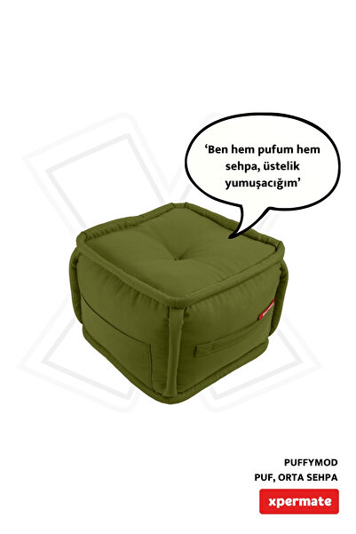 XPERMATE Dekoratif Kare Puf Orta Sehpa Ayak Uzatma Puf 40x40 Cm Yeşil Puffymod