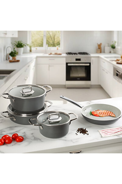 Aryıldız طقم أواني طهي نيو سيراميك 7 قطع أنثراسيت