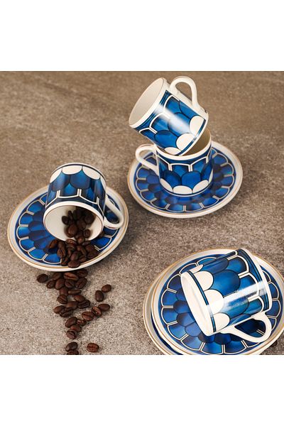 Aryıldız Wave Blue 6-Person Turkish Coffee Cup Set 90 ml