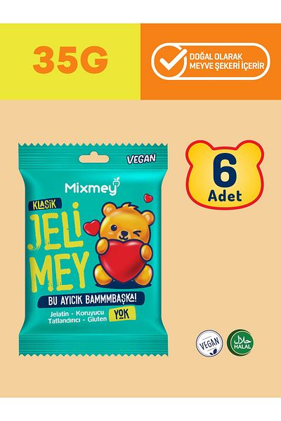 mixmey 6 Pieces X 35 g Jelimey Classic - Natural Gummy Bear Teddy Bear Without Gelatin