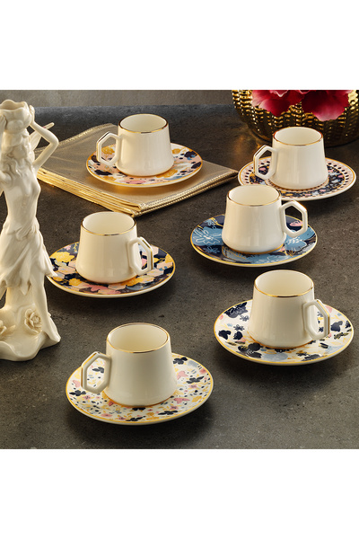 Sandro Moreno 1453 Potpuri Double Geometrik Gold 12 Parça 6 Kişilik Kahve Fin...