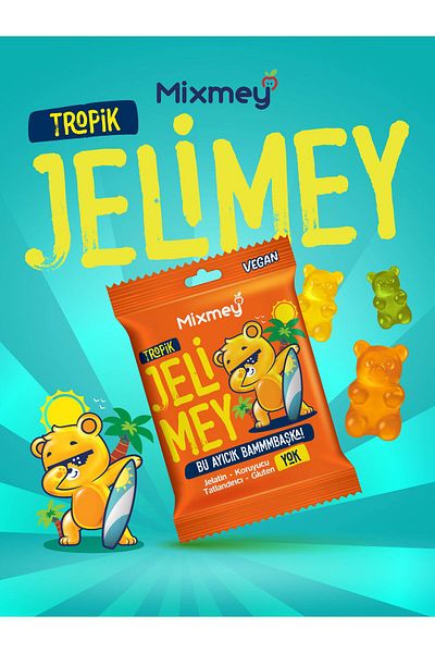 mixmey Jelimey Tropic - 12 Pieces X 35 g Natural Tropical Flavor Gummy Bear Teddy Bear