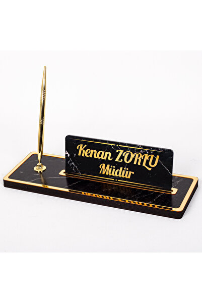 isimliksepeti Mermer Desenli Ahşap Masa İsimliği Yeni İş Ofis Hediyesi İsimlik