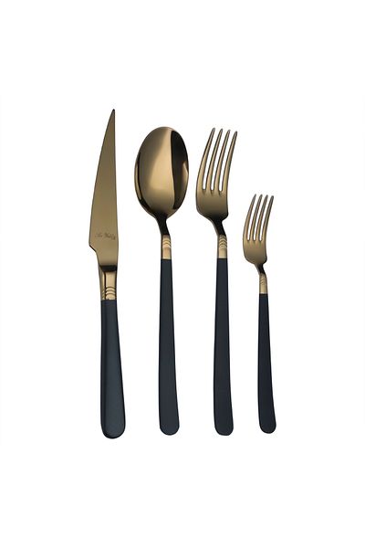 Aryıldız Fiore S Bronze - Black Knife and Spoon Set for 6 People 24 Pieces