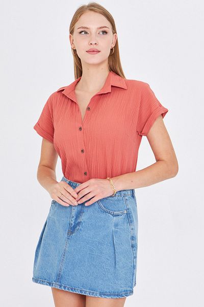 armonika Cămașă cu mânecă scurtă Somon pentru femei ARM-19Y001088