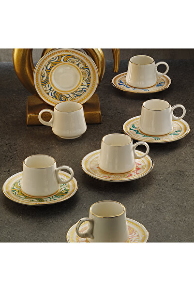 Sandro Moreno 1453 Şal Yüzük Gold 12 Parça 6 Kişilik Kahve Fincan Takım 90 ml