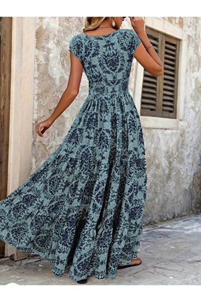 Viyamo Rochie de damă cu mâneci scurte, cu decolteu dublu, cu talie elastică, din jerseu