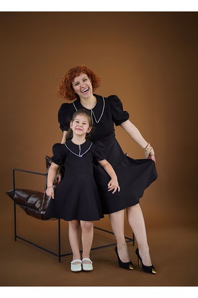 EYLÜL ELİF BUTİK Eylül Elif Boutique Vintage Collar Crepe Fabric Mother Daughter Combination (Product Price Is 1 Piece)