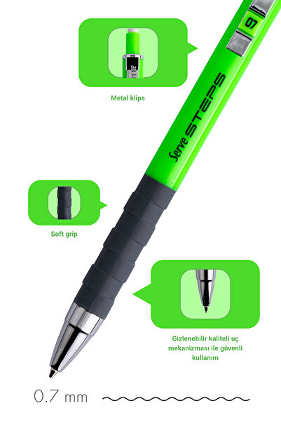 Serve Steps Versatil Kursun Kalem Fosfor Yeşili 0,7mm