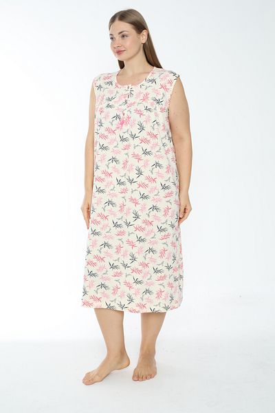 MİSS LOLİTA Women's Plus Size Print 100% Cotton Sleeveless Nightgown 517-B