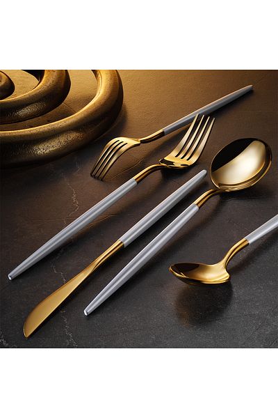 Aryıldız Versay White Gold 36 Pieces 6 Person Cutlery Set