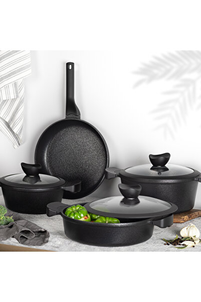 Aryıldız طقم أواني طهي مونتانا 7 قطع باللون الأسود