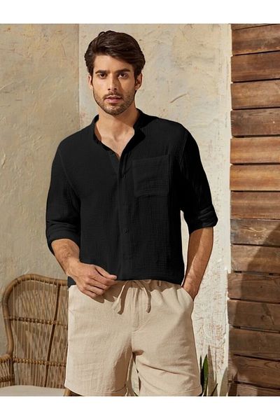 Piola Club Ανδρικό πουκάμισο Judge Collar Relax Fit (Μαύρο)