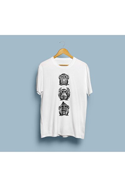 eioswear Design cu trei maimuțe - supradimensionat alb-negru unisex tricou