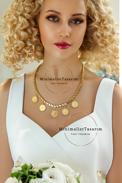 MinimalistTasarım Çelik Arpa Zincir Kolye Pullu Zincir, Çeyrek Altın Kolye Arpa Zincir Kolye Beşi Bir Yerde Kolye