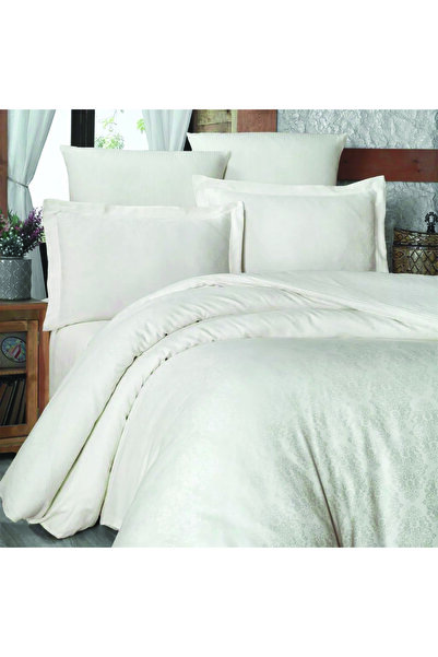 MAXSTYLE Jakarlı Saten Ornament Krem Çift Kişilik Nevresim Takımı