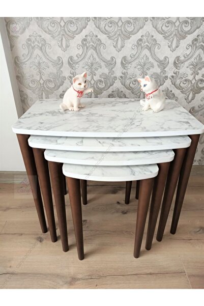 Canisa Concept Telwe Serisi Beyaz Mermer Desen Mdf 1.sınıf 4lü Zigon Sehpa Ta...