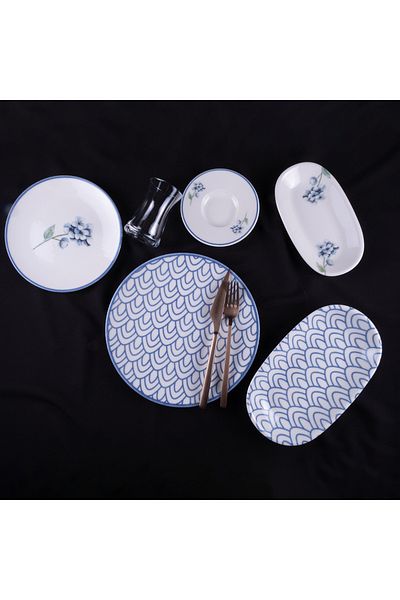 Aryıldız Lucia Blue 32 Piece Breakfast Set for 6 People