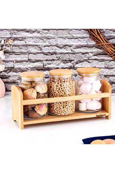 Bambum 4 Piece Small Glass Spice Set with Bench Stand