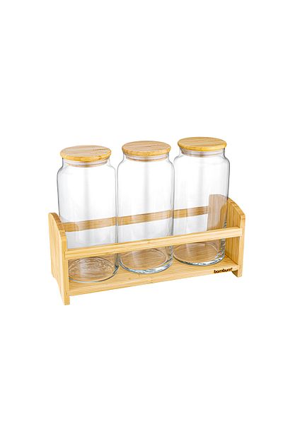 Bambum 4 Piece Large Glass Spice Set with Bench Stand