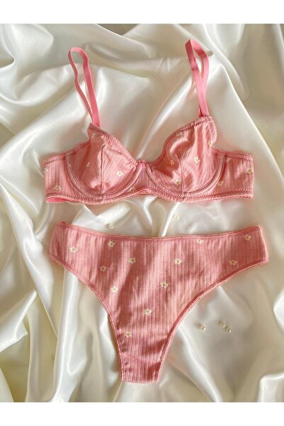 dem merys Floral Underwire Cotton Combed Bra Set (Bra Thong)