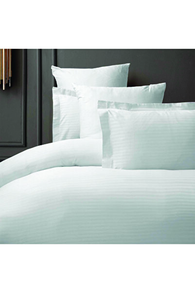 MAXSTYLE Λευκό Σατέν Ριγέ - Σετ Παπλωματοθήκη Διπλό