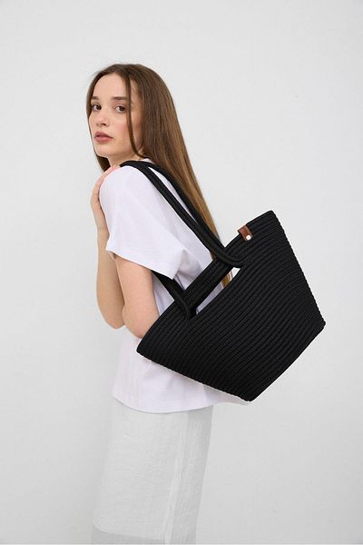 Shule Bags Santa Black Handheld Straw τσάντα ώμου