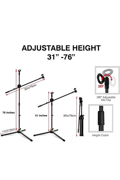 Coverzone 2in1 Microphone Stand Foldable Angle Adjustable 180cm Maximum Length Model 103