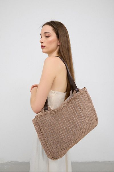 Shule Bags Τσάντα ώμου Fabri Big Size Macrame Mink