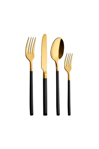 Aryıldız Soho Prestige Gold 24 Pieces Black Fork Spoon Knife Set for 6 Persons
