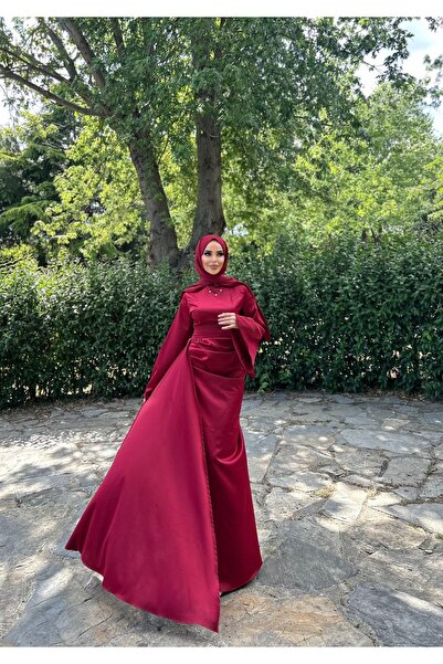 ZÜBİŞ BUTİK Zeyna Kuyruklu Saten Tesettür Abiye