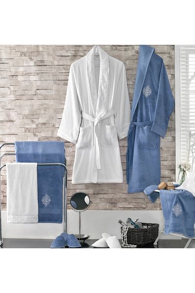 MAXSTYLE Bamboo Melisa 8 Piece Family Set White-Blue