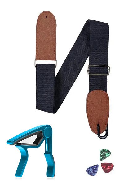 Midex Hg21C Black Color Guitar Shoulder Strap Metal Capo Pick Package