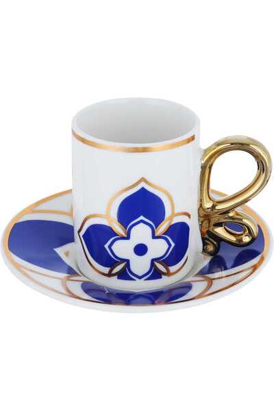 Alsaif Gallery A set of white porcelain coffee cups with a blue rose pattern ...