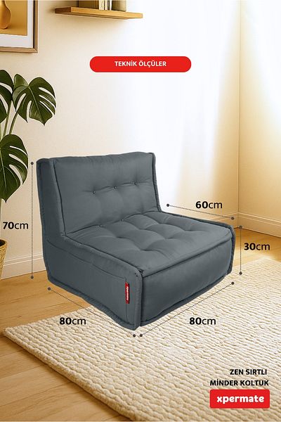 XPERMATE وسادة ظهر مقعد على الطراز الاسكندنافي مقعد أرضي مريح وسادة مقعد مع مسند ظهر 80x60 رمادي زن
