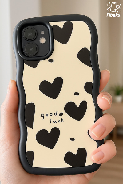 Fibaks iPhone 12 Case Mirrored Heart Pattern Soft Edge Camera Protection Silicone Cover