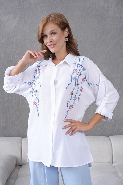 BURRASCA Embroidered Stone Linen Shirt