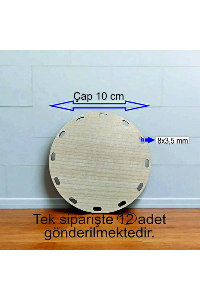 ASUDE HEDİYELİK Ahşap Krem 10 Cm 12 Adet Bambu Tepsi Örgü Plakası Supla Delik...