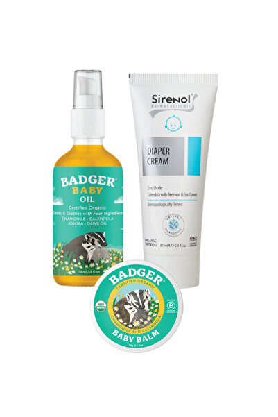 Sirenol Badger Organik Bebek Yağı, Kremi ve Sirenol Organik Pişik Kremi Set