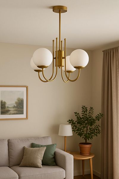 Modavize Zerrin Modern Design - Living Room Dining Room, Kitchen Antique, Gold Color White Glass Pendant Lamp 4-Piece Chandelier Set