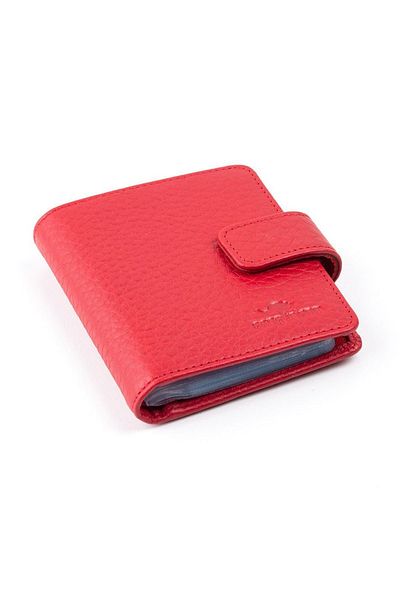 Cangurione Red Genuine Leather Small Card Holder Wallet with Snap Closure Card Holder and ID Compartment