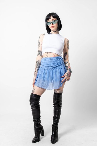 Bak Moda Fustă albastră din sifon plisată